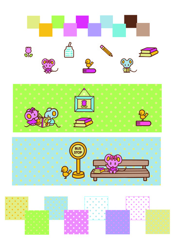 卡通动物校园生活插画设计素材