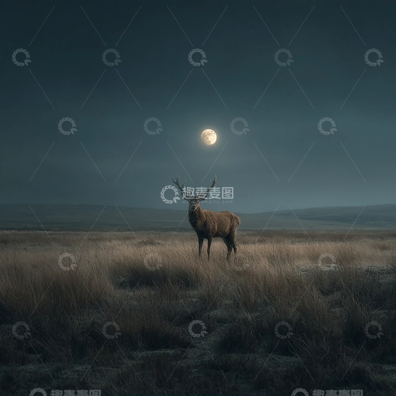 高清大图下载【趣麦麦图】月光下孤独的巨鹿守望者