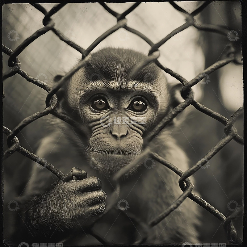 高清大图下载【趣麦麦图】孤寂的铁栅栏下的萌宠