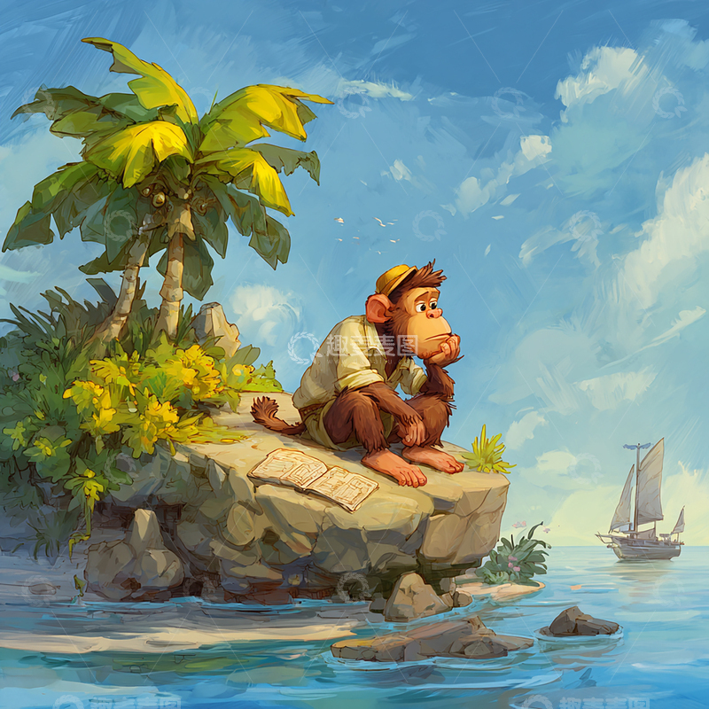 高清大图下载【趣麦麦图】海边孤岛上的思考者