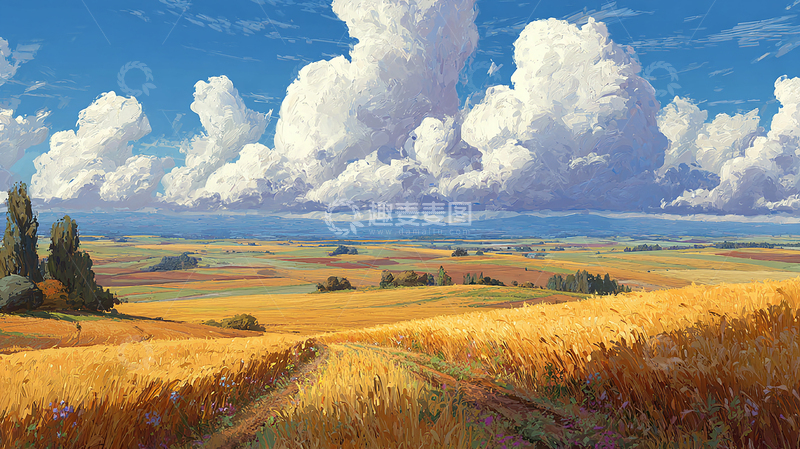 高清大图下载【趣麦麦图】丰盈金色麦田的夏日景色
