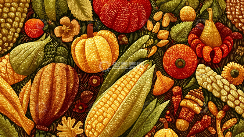 高清大图下载【趣麦麦图】多彩南瓜与玉米组合
