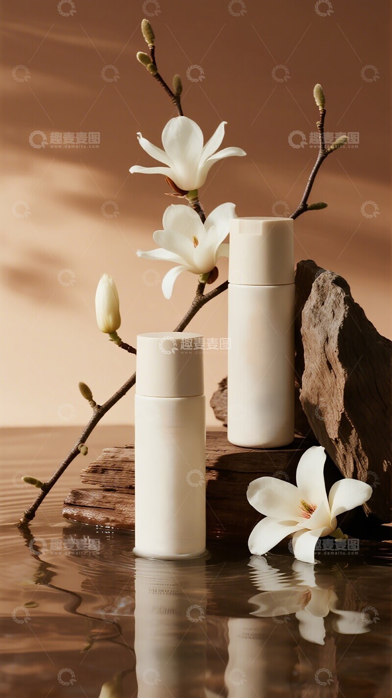 高清大图下载【趣麦麦图】简约白玉兰护肤产品展示