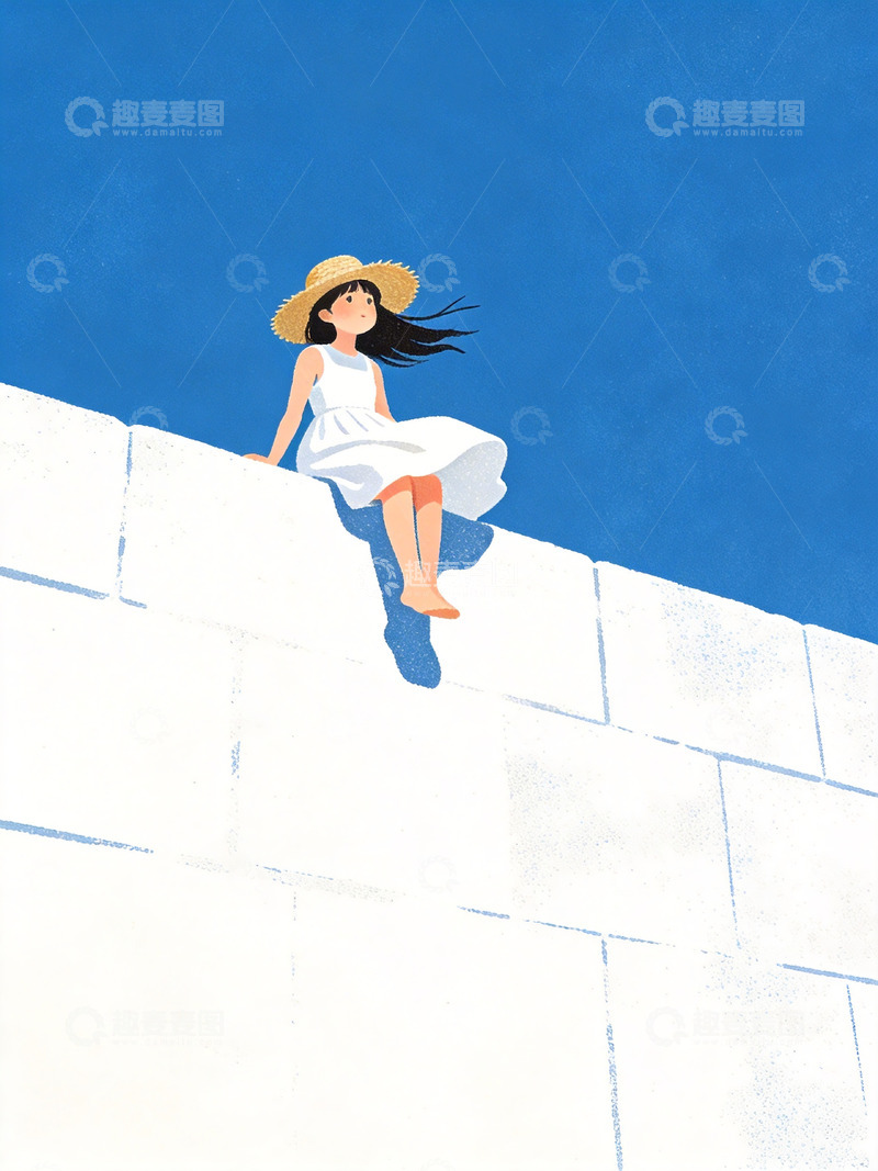 高清大图下载【趣麦麦图】白色裙子草帽女孩儿2