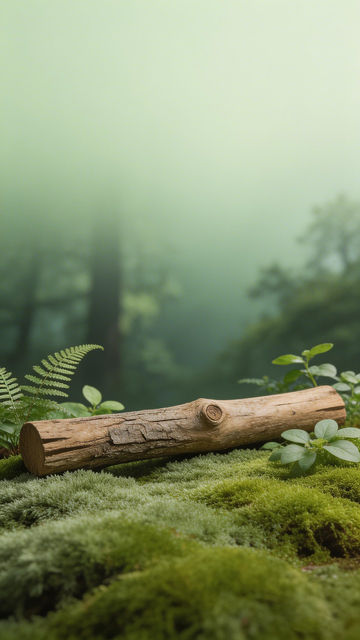 森林雾霭原木苔藓景观