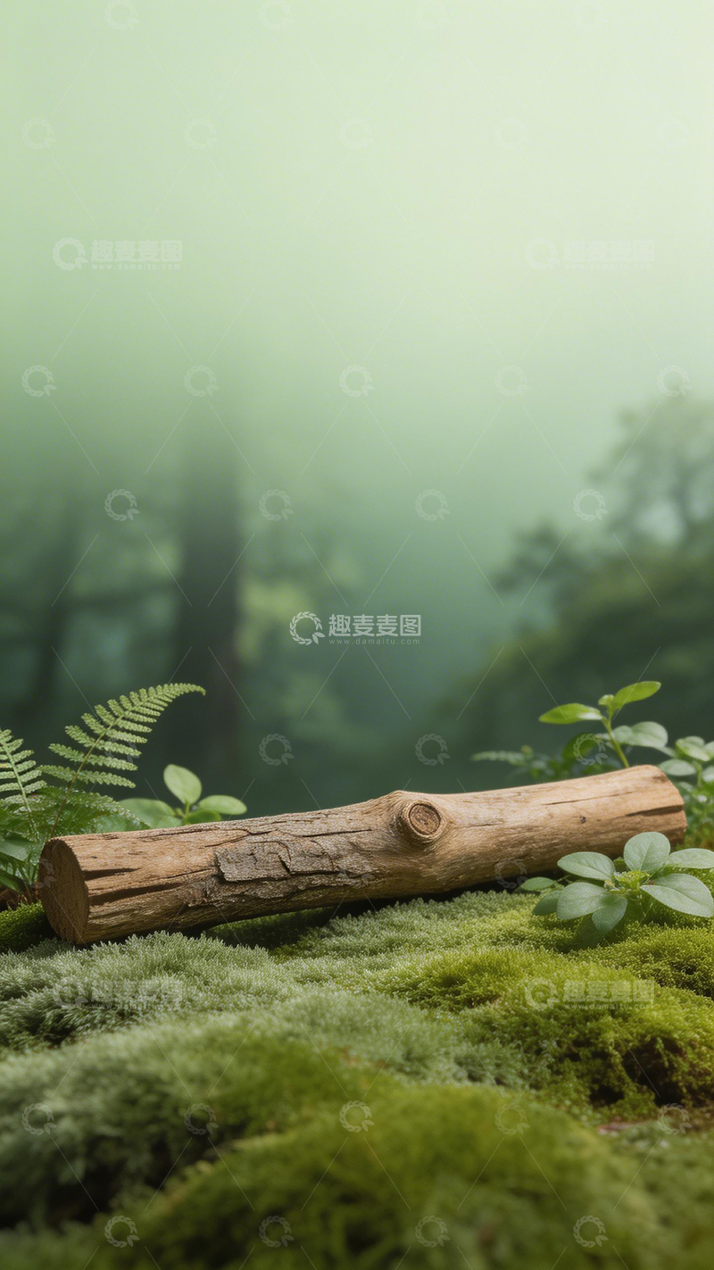 高清大图下载【趣麦麦图】森林雾霭原木苔藓景观