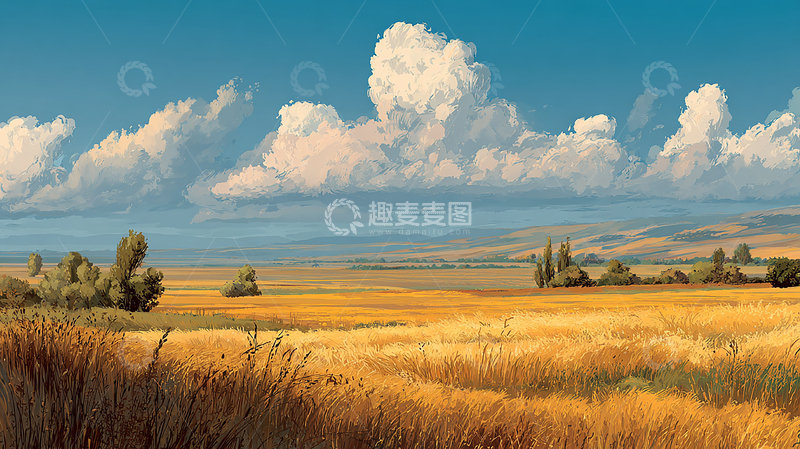 高清大图下载【趣麦麦图】金色麦田的梦幻景象