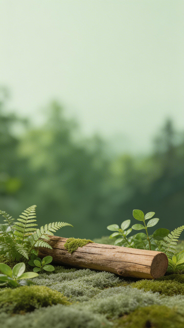 森林静谧原木苔藓景观