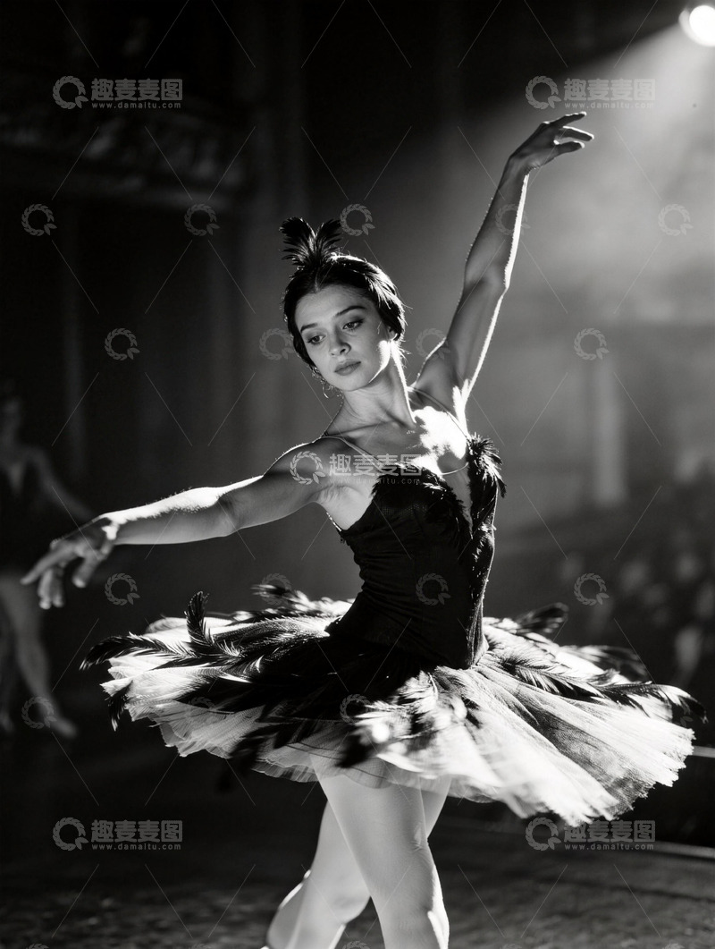 高清大图下载【趣麦麦图】芭蕾舞者舞台表演黑白摄影