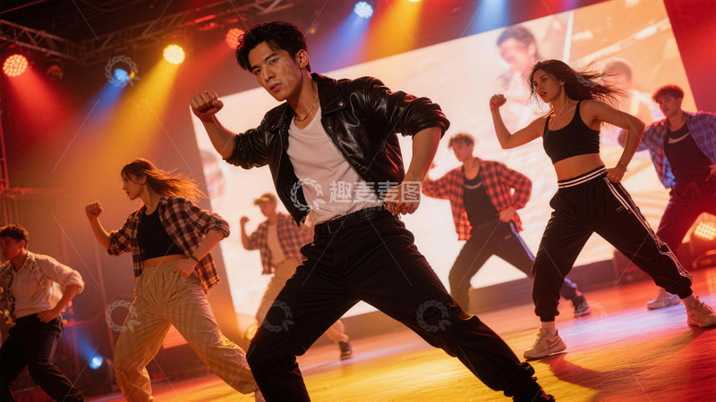 高清大图下载【趣麦麦图】活力街舞表演舞台灯光效果摄影