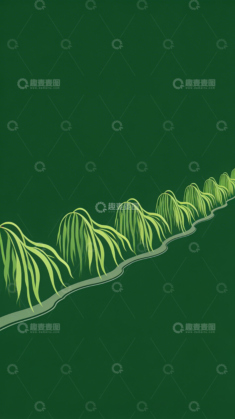 高清大图下载【趣麦麦图】绿色柳枝插画背景