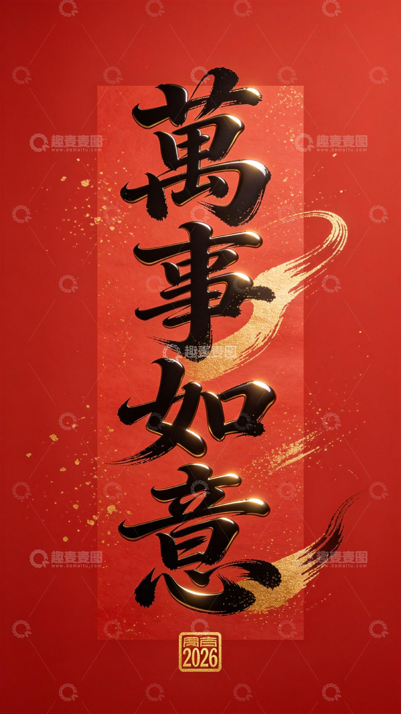 高清大图下载【趣麦麦图】红色喜庆万事如意祝福海报