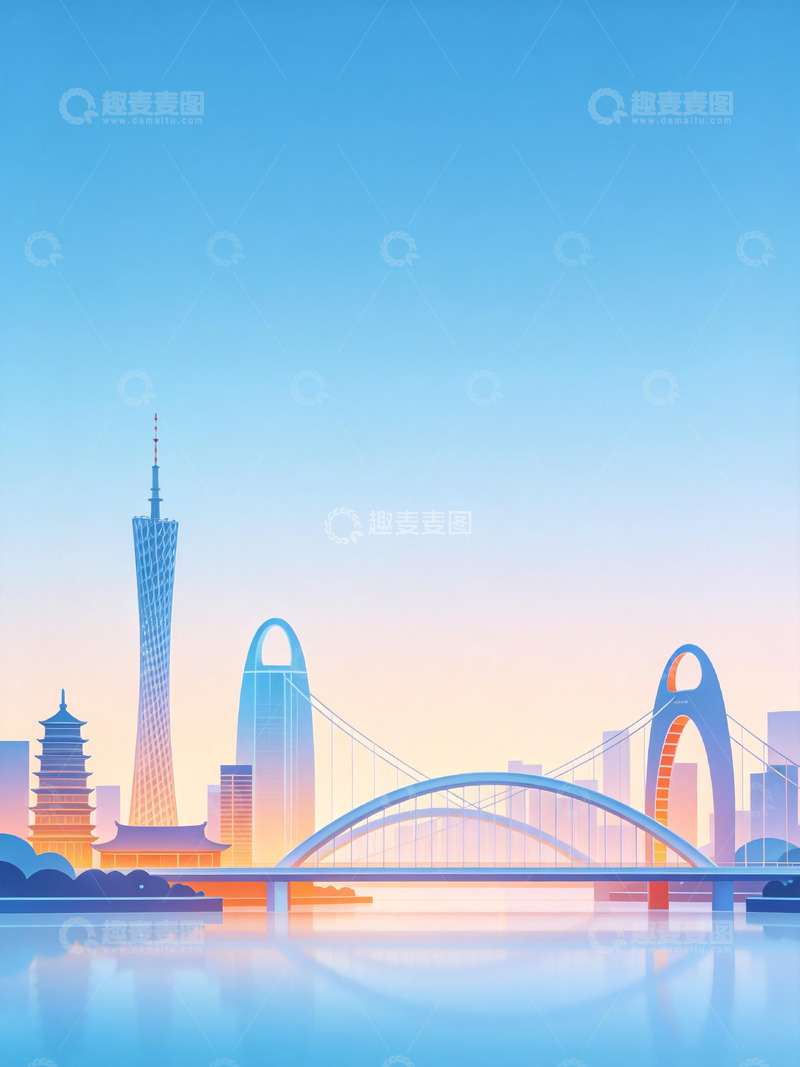 高清大图下载【趣麦麦图】蓝橙渐变城市2