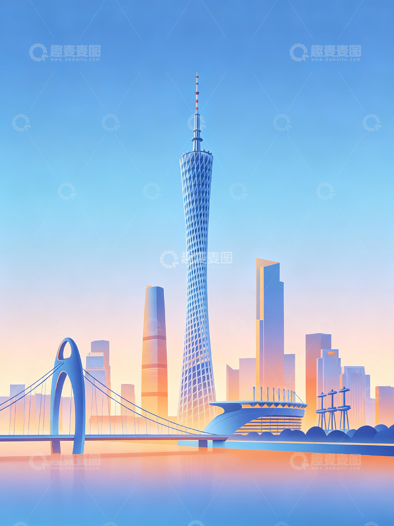 高清大图下载【趣麦麦图】蓝橙渐变城市3