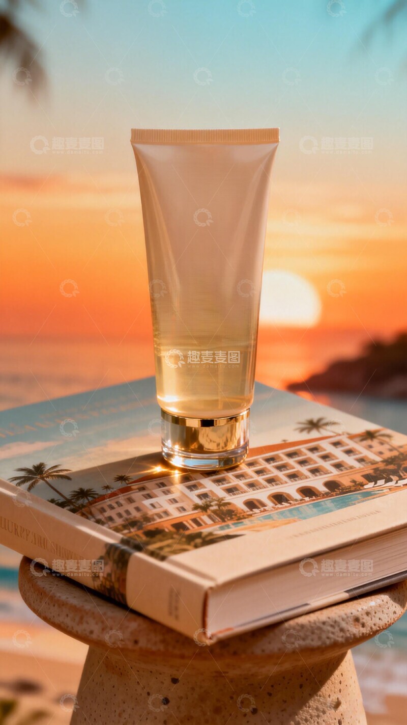高清大图下载【趣麦麦图】海滩日落化妆品静物摄影