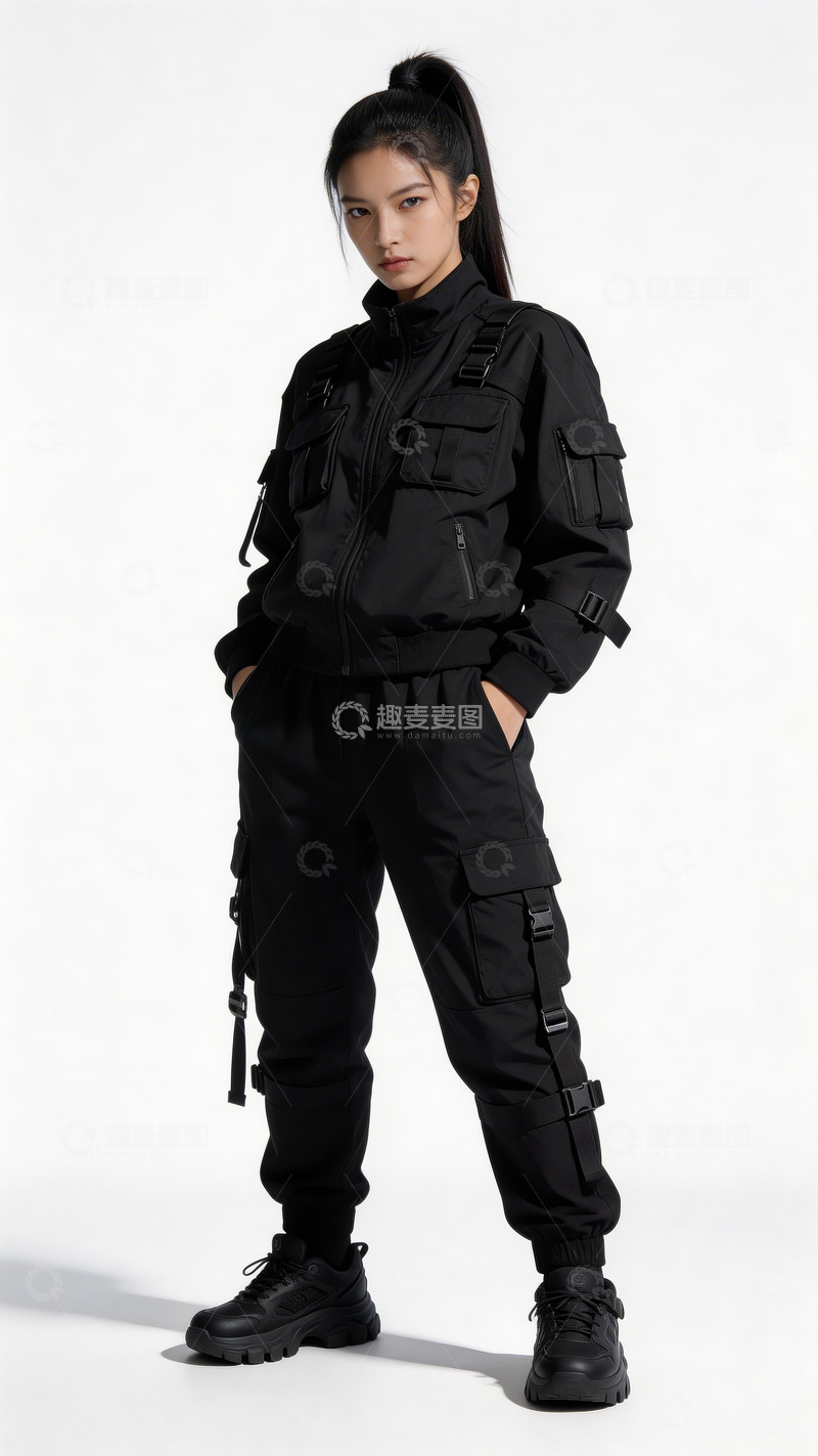 高清大图下载【趣麦麦图】全黑战术风格服装造型