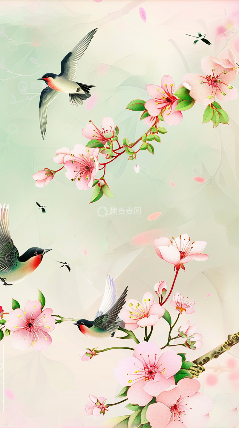 高清大图下载【趣麦麦图】中国风桃花节气春分节气海报