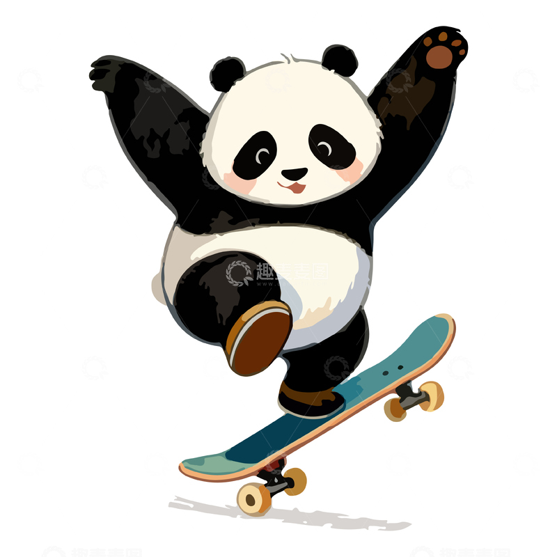 源文件下载【趣麦麦图】熊猫滑板卡通插画