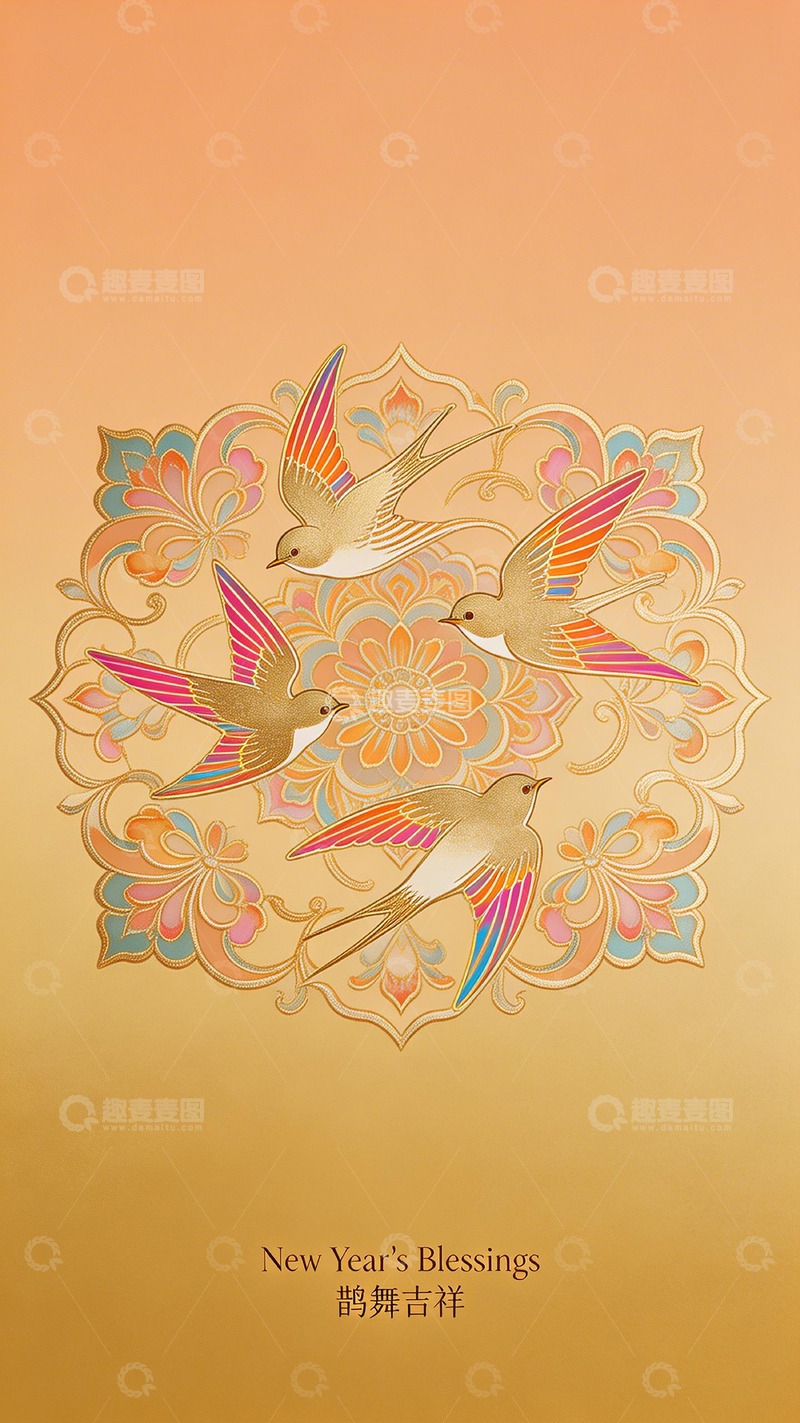 高清大图下载【趣麦麦图】新年祝福花鸟图案设计