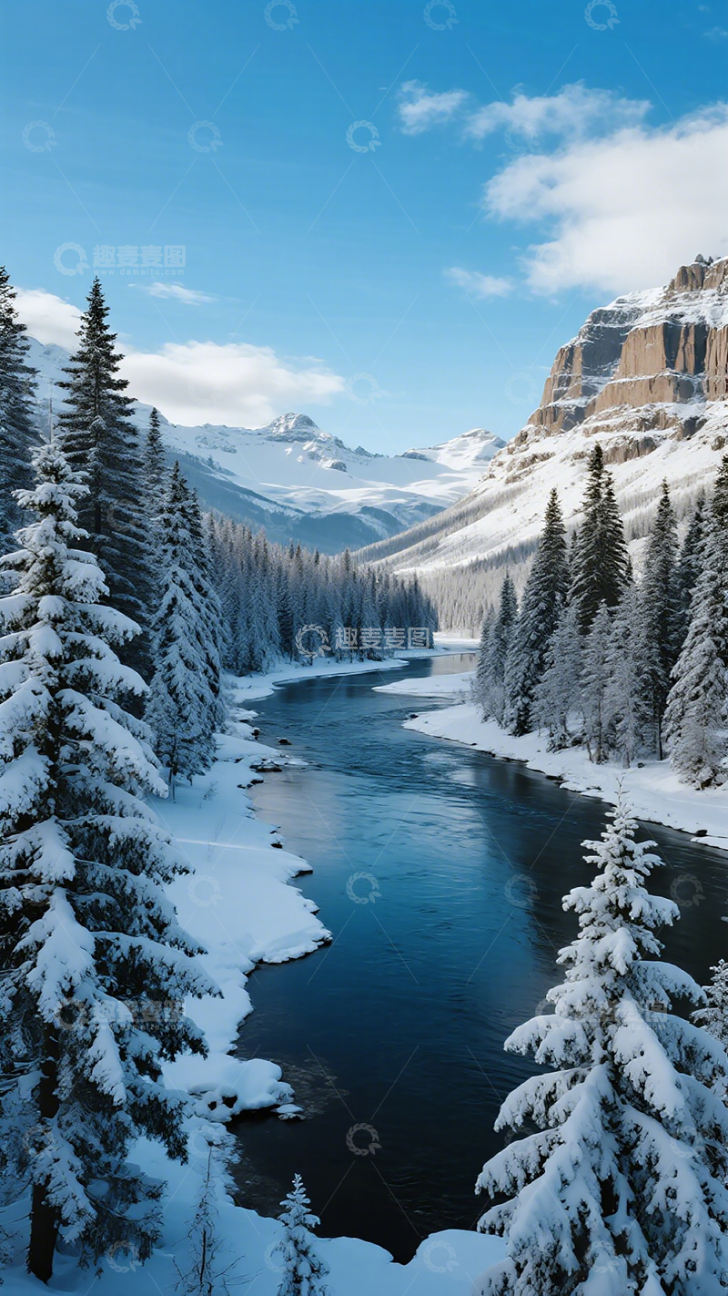 高清大图下载【趣麦麦图】雪景河流山水风光
