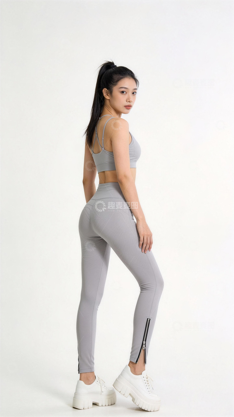 高清大图下载【趣麦麦图】健身女性灰色运动装展示