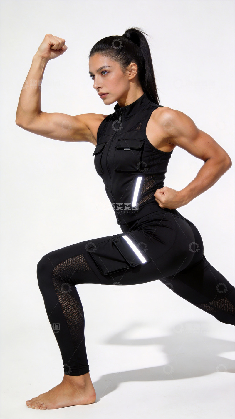 高清大图下载【趣麦麦图】健身女性肌肉展示动作摄影