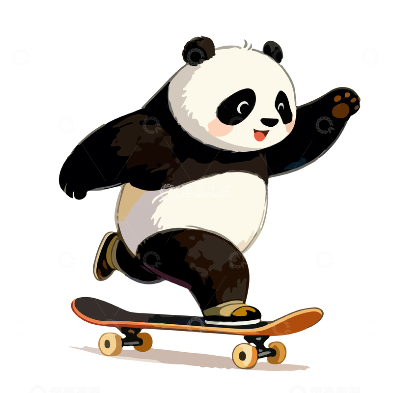 源文件下载【趣麦麦图】熊猫滑板卡通插画