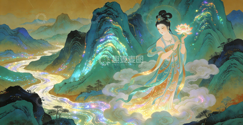高清大图下载【趣麦麦图】古风仙女山水画仙境插画