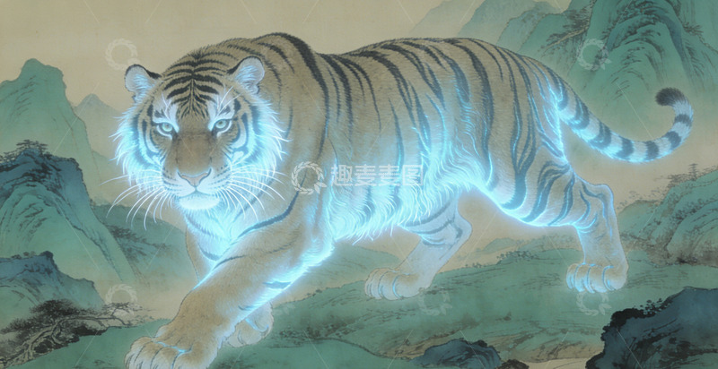 高清大图下载【趣麦麦图】国画虎啸山林艺术插画