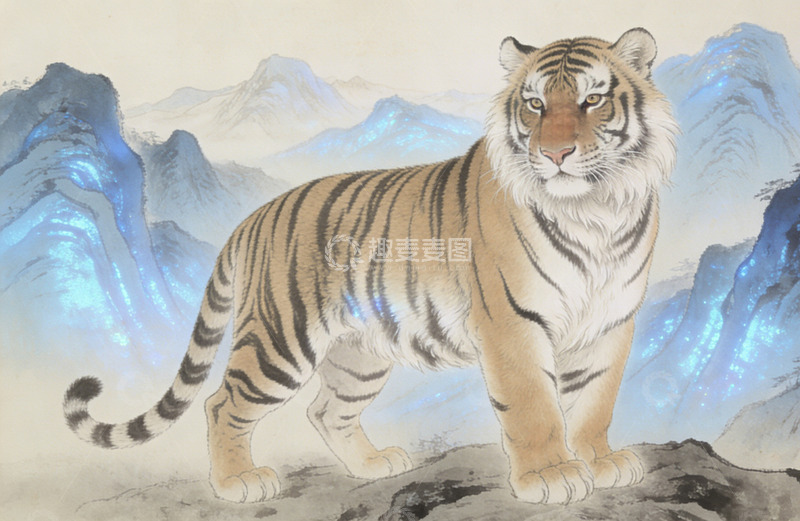 高清大图下载【趣麦麦图】国画虎山水意境艺术画作