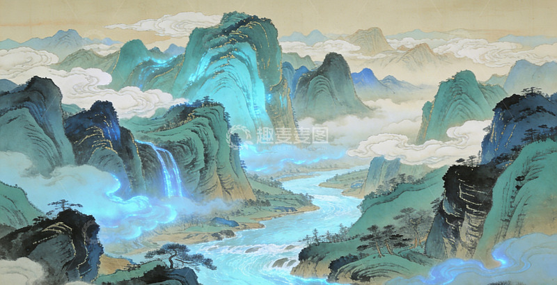 高清大图下载【趣麦麦图】山水水墨画古风仙境