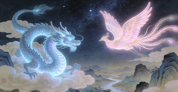 神话龙凤祥云插画