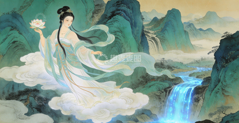 高清大图下载【趣麦麦图】古风仙女山水画意境插画