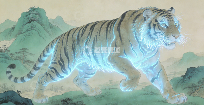 高清大图下载【趣麦麦图】山水虎图东方艺术画作