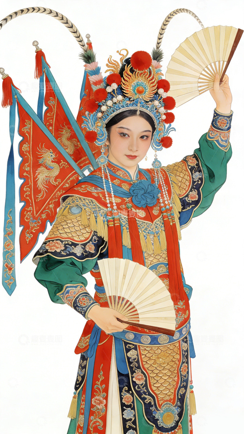 高清大图下载【趣麦麦图】京剧服饰女子扇舞