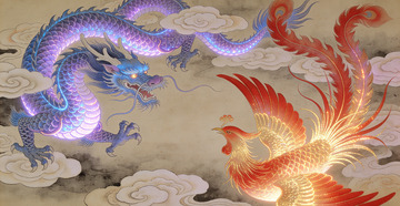 中国龙凤传说艺术插画