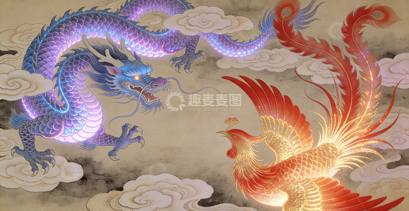 高清大图下载【趣麦麦图】中国龙凤传说艺术插画