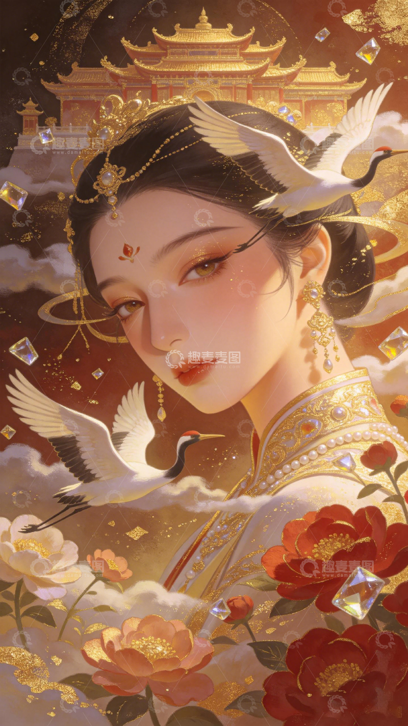 高清大图下载【趣麦麦图】古风华丽女子插画