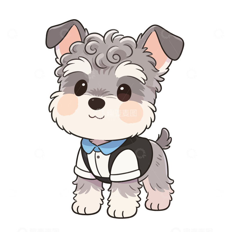 高清大图下载【趣麦麦图】卡通可爱Q版雪纳瑞小狗穿衣服元素
