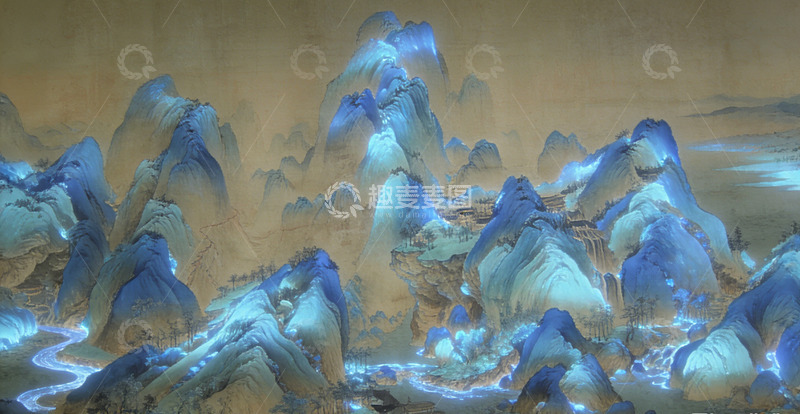 高清大图下载【趣麦麦图】山水画卷峰峦叠嶂水墨风格