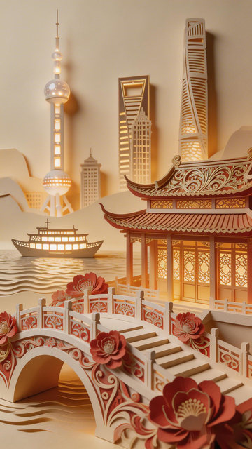 立体纸雕中国城市风光