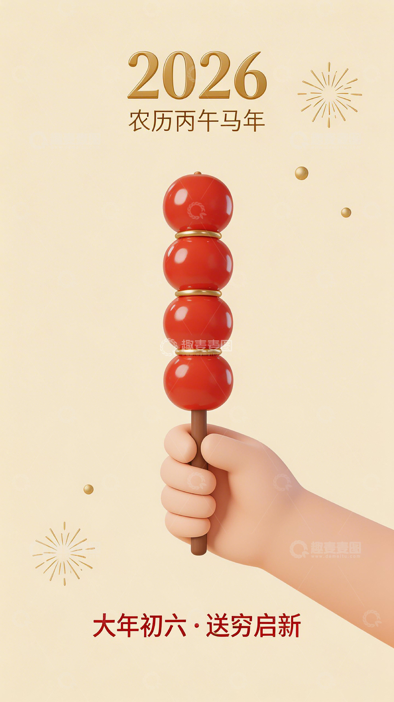 高清大图下载【趣麦麦图】糖葫芦新年祝福插画