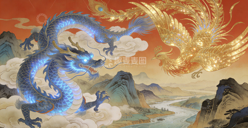 高清大图下载【趣麦麦图】东方神话龙凤呈祥图
