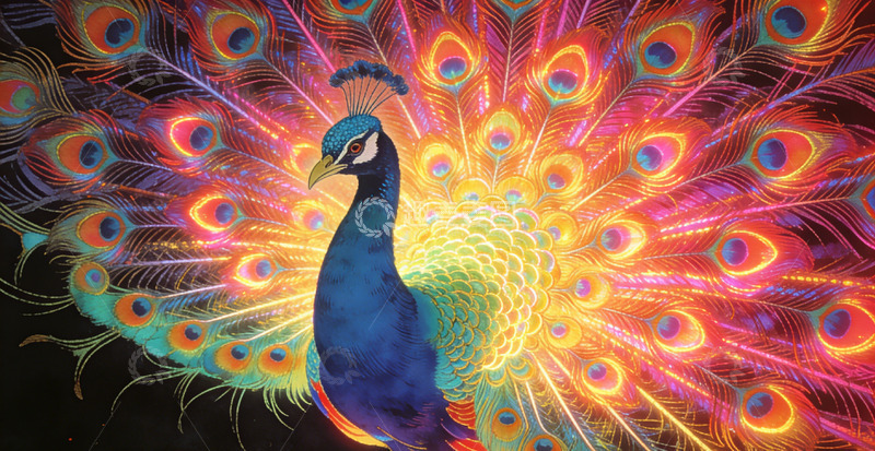 高清大图下载【趣麦麦图】绚丽孔雀羽毛艺术插画