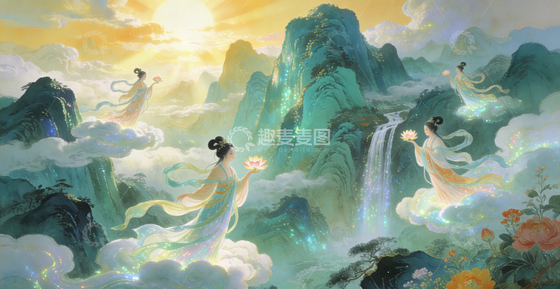 高清大图下载【趣麦麦图】仙境仙女山水画古风插画