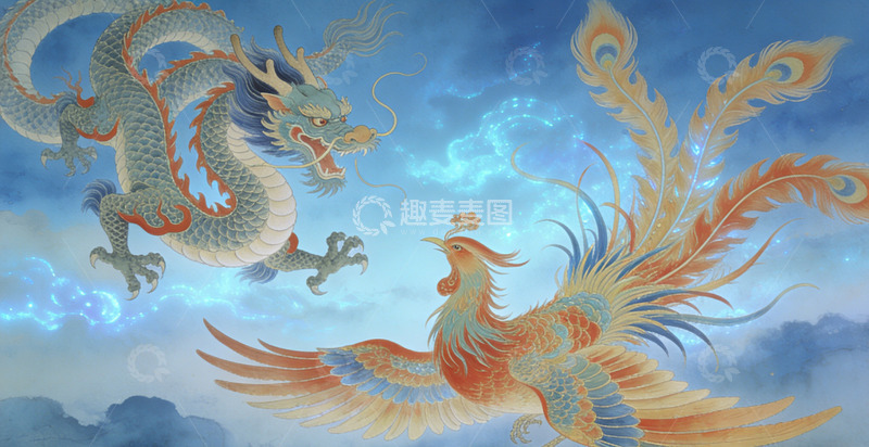 高清大图下载【趣麦麦图】东方神话龙凤呈祥绘画