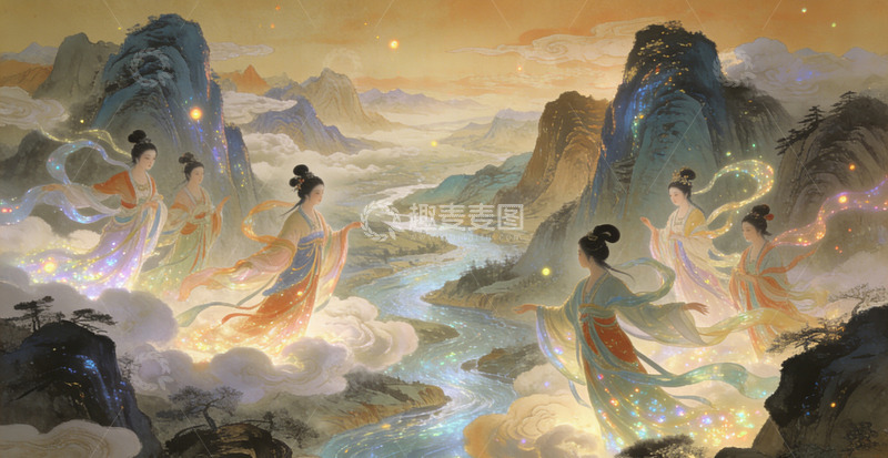 高清大图下载【趣麦麦图】古风仙境仙女山水画