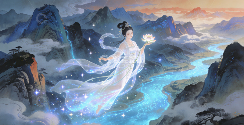 高清大图下载【趣麦麦图】仙韵古风山水画仙女插画素材
