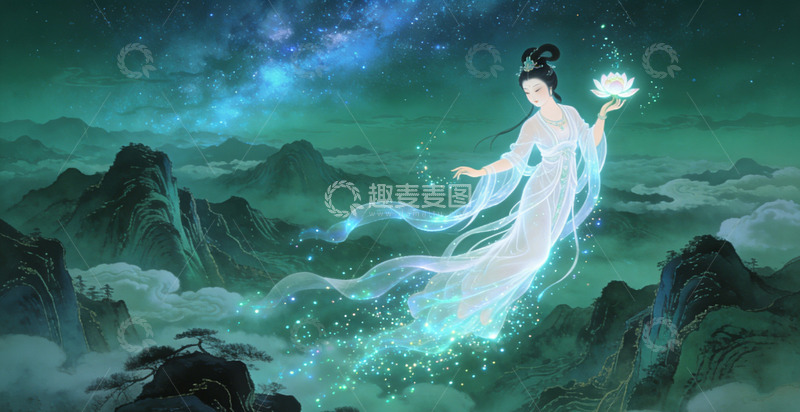 高清大图下载【趣麦麦图】仙侠风仙女云海持莲图