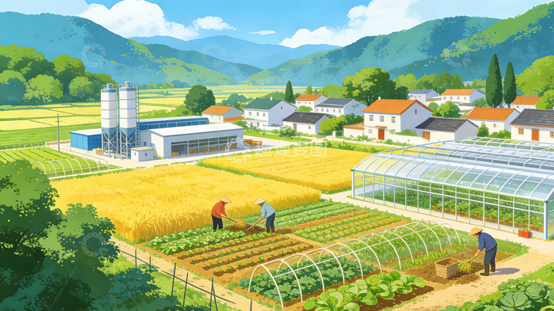 高清大图下载【趣麦麦图】田园风光农业生产绘画素材